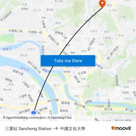 三重站 Sanchong Station to 中國文化大學 map