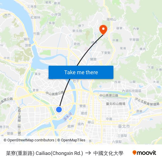 菜寮(重新路) Cailiao(Chongxin Rd.) to 中國文化大學 map