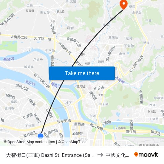 大智街口(三重) Dazhi St. Entrance (Sanchong) to 中國文化大學 map