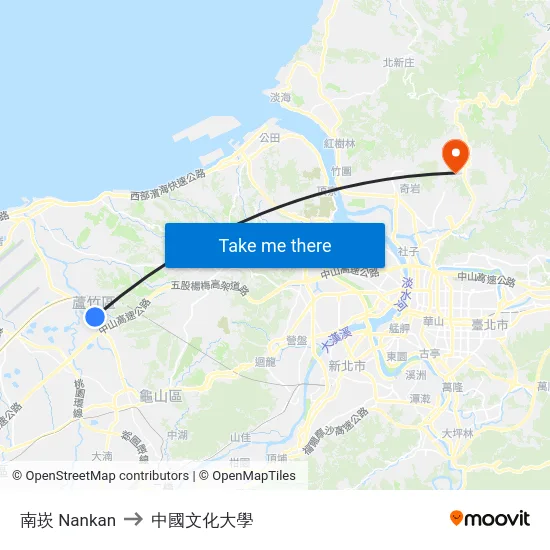 南崁 Nankan to 中國文化大學 map