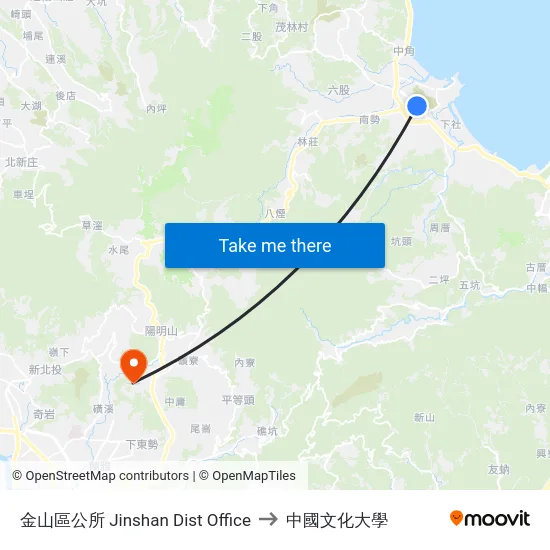 金山區公所 Jinshan Dist Office to 中國文化大學 map