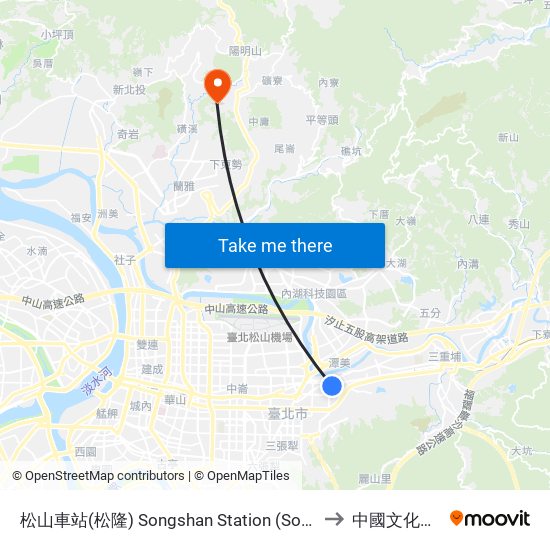 松山車站(松隆) Songshan Station (Songlong) to 中國文化大學 map