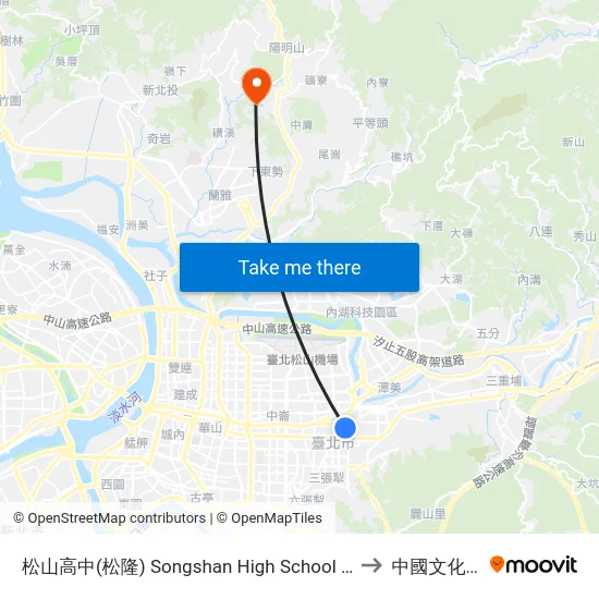 松山高中(松隆) Songshan High School (Songlong) to 中國文化大學 map
