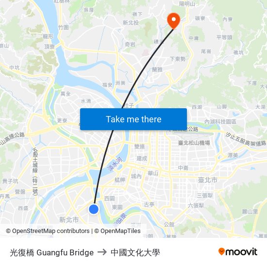 光復橋 Guangfu Bridge to 中國文化大學 map