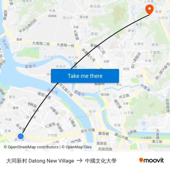 大同新村 Datong New Village to 中國文化大學 map