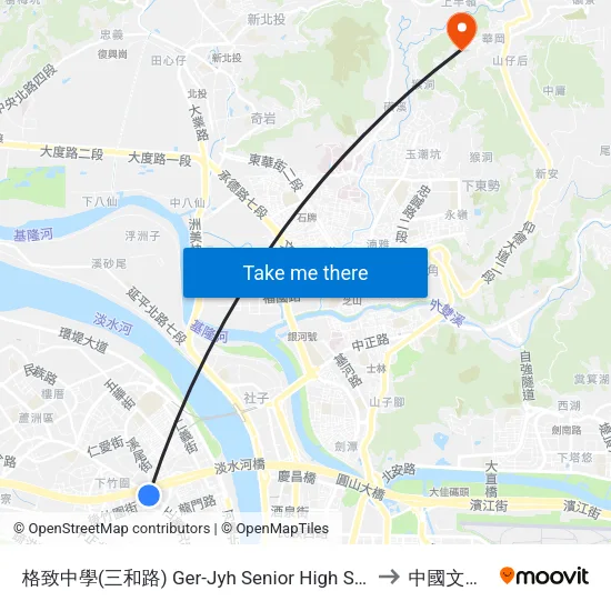格致中學(三和路) Ger-Jyh Senior High School(Sanhe Rd.) to 中國文化大學 map