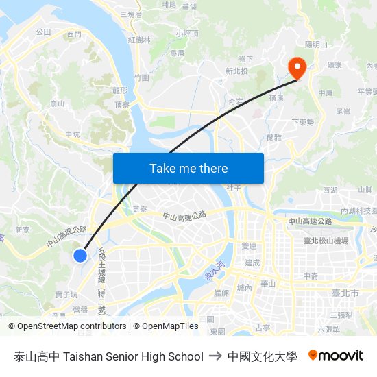 泰山高中 Taishan Senior High School to 中國文化大學 map