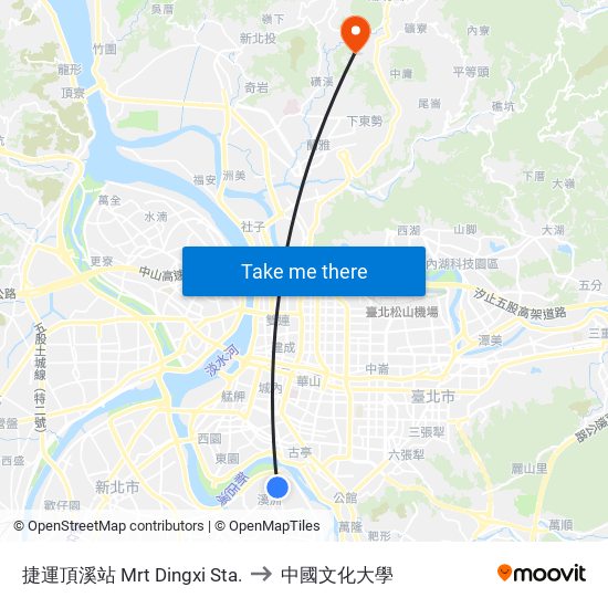 捷運頂溪站 Mrt Dingxi Sta. to 中國文化大學 map