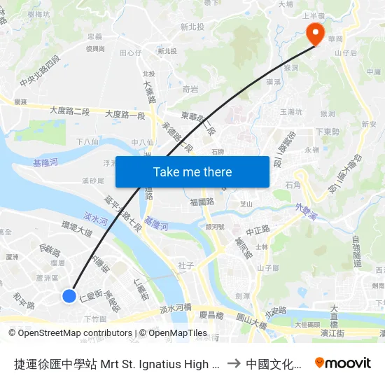 捷運徐匯中學站 Mrt St. Ignatius High School to 中國文化大學 map