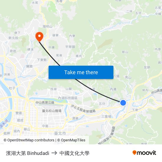 濱湖大第 Binhudadi to 中國文化大學 map