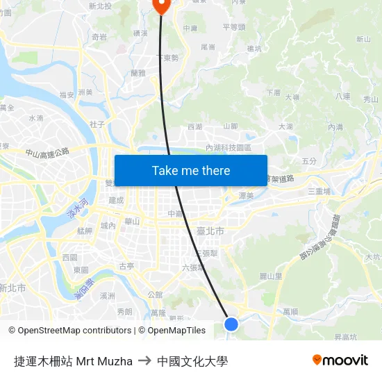 捷運木柵站 Mrt Muzha Station to 中國文化大學 map