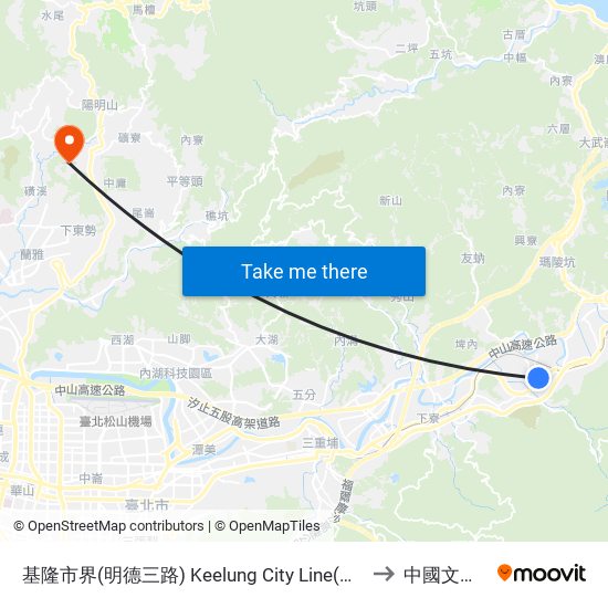 基隆市界(明德三路) Keelung City Line(Mingde 3rd Rd.) to 中國文化大學 map