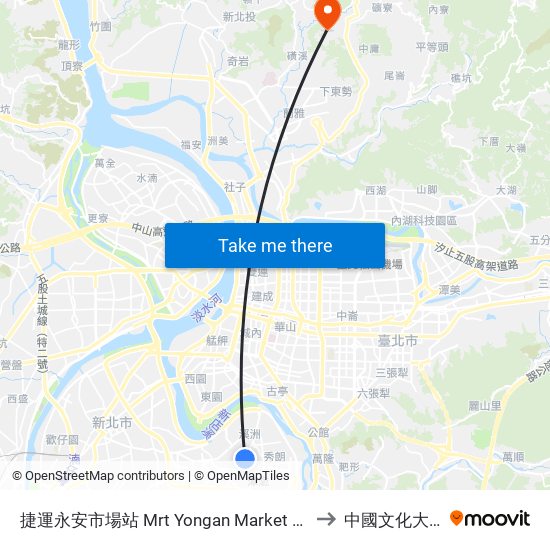 捷運永安市場站 Mrt Yongan Market Sta. to 中國文化大學 map