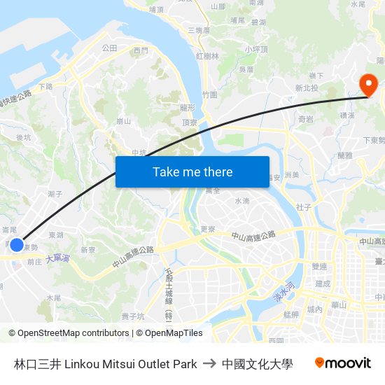林口三井 Linkou Mitsui Outlet Park to 中國文化大學 map