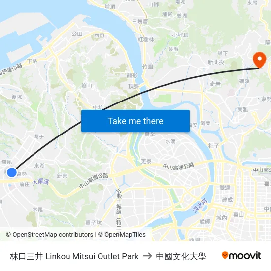 林口三井 Linkou Mitsui Outlet Park to 中國文化大學 map