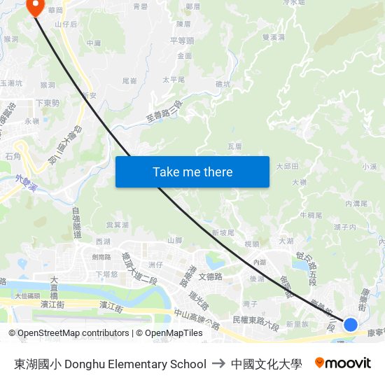 東湖國小 Donghu Elementary School to 中國文化大學 map