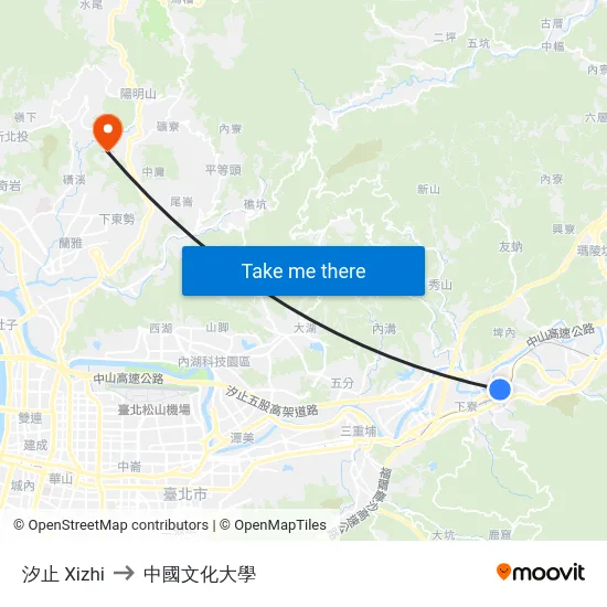 汐止 Xizhi to 中國文化大學 map