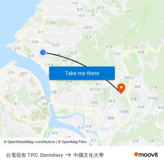 台電宿舍 T.P.C. Dormitory to 中國文化大學 map