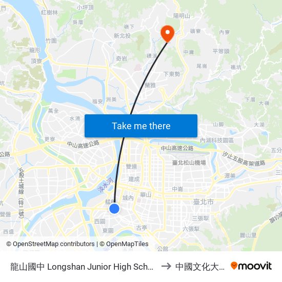 龍山國中 Longshan Junior High School to 中國文化大學 map