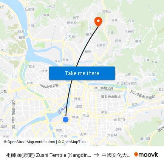 祖師廟(康定) Zushi Temple (Kangding) to 中國文化大學 map