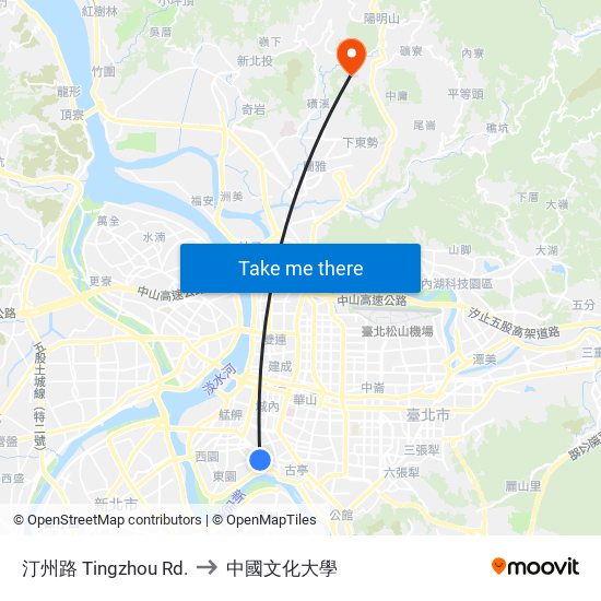 汀州路 Tingzhou Rd. to 中國文化大學 map