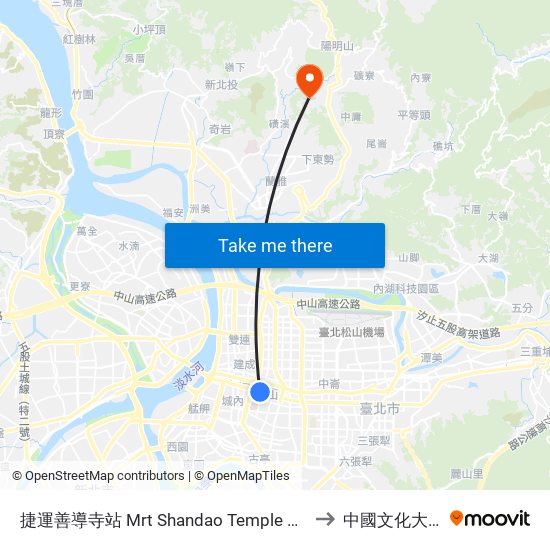 捷運善導寺站 Mrt Shandao Temple Sta. to 中國文化大學 map