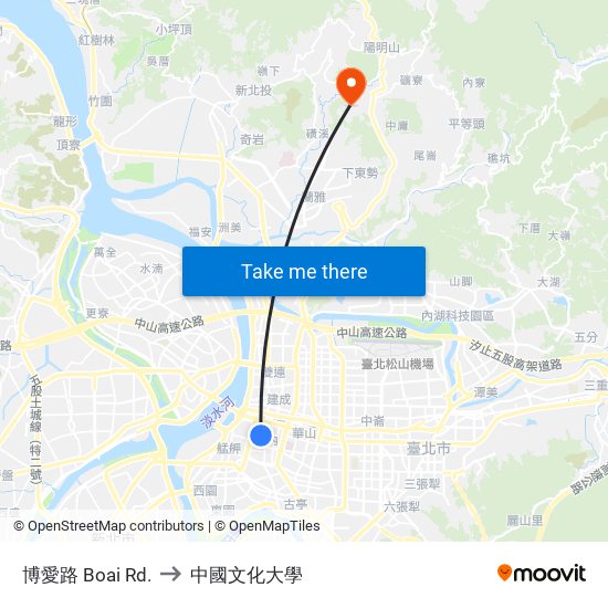 博愛路 Boai Rd. to 中國文化大學 map