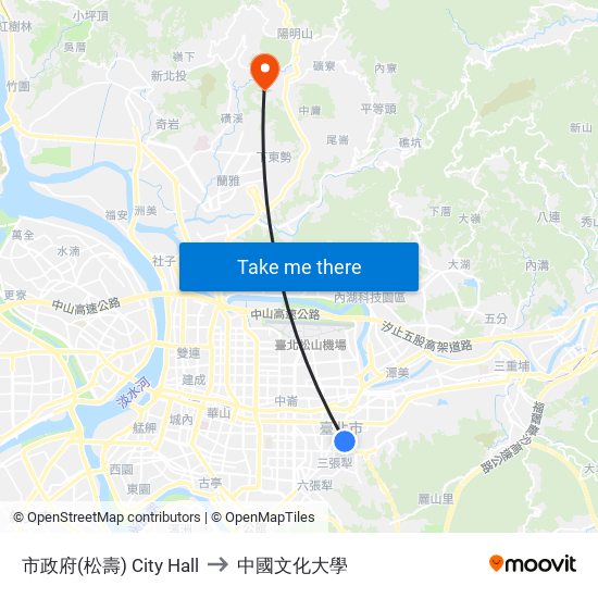 市政府(松壽) City Hall to 中國文化大學 map