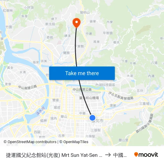 捷運國父紀念館站(光復) Mrt Sun Yat-Sen Memorial Hall Sta. (Guangfu) to 中國文化大學 map