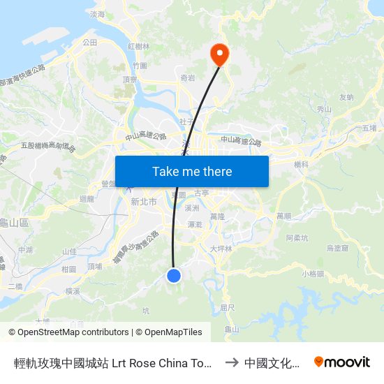 輕軌玫瑰中國城站 Lrt Rose China Town Sta. to 中國文化大學 map