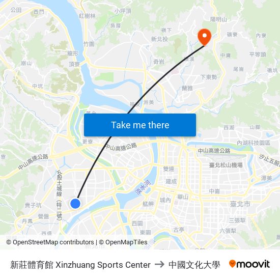 新莊體育館 Xinzhuang Sports Center to 中國文化大學 map