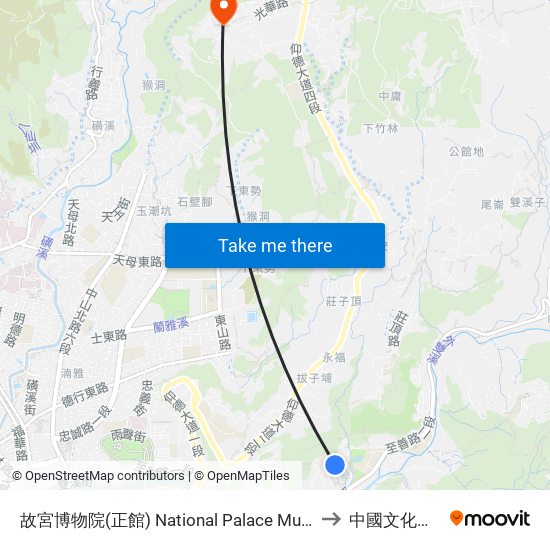 故宮博物院(正館) National Palace Museum to 中國文化大學 map