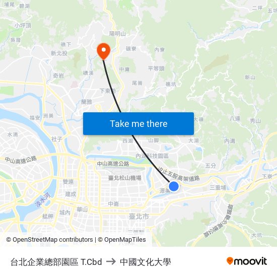 台北企業總部園區 T.Cbd to 中國文化大學 map