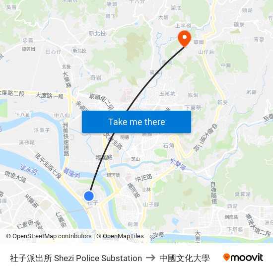 社子派出所 Shezi Police Substation to 中國文化大學 map