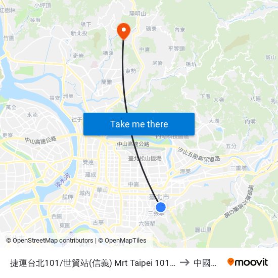 捷運台北101/世貿站(信義) Mrt Taipei 101 / World Trade Center Sta. (Xinyi) to 中國文化大學 map