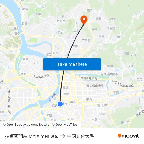 捷運西門站 Mrt Ximen Sta. to 中國文化大學 map