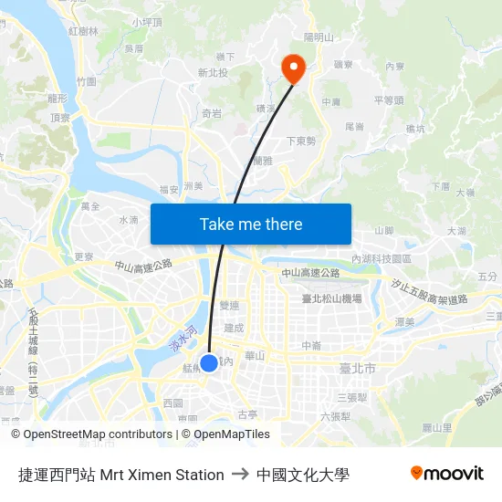 捷運西門站 Mrt Ximen Station to 中國文化大學 map