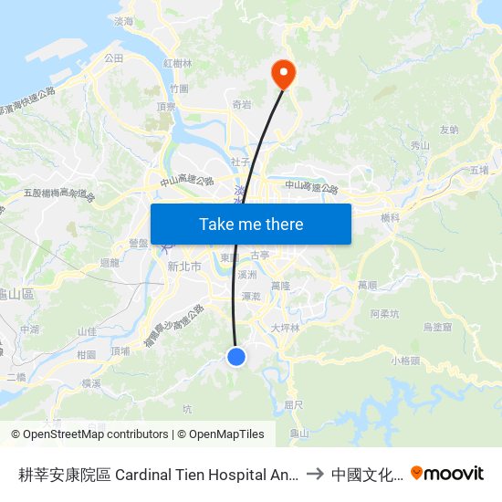 耕莘安康院區 Cardinal Tien Hospital An Kang Branch to 中國文化大學 map