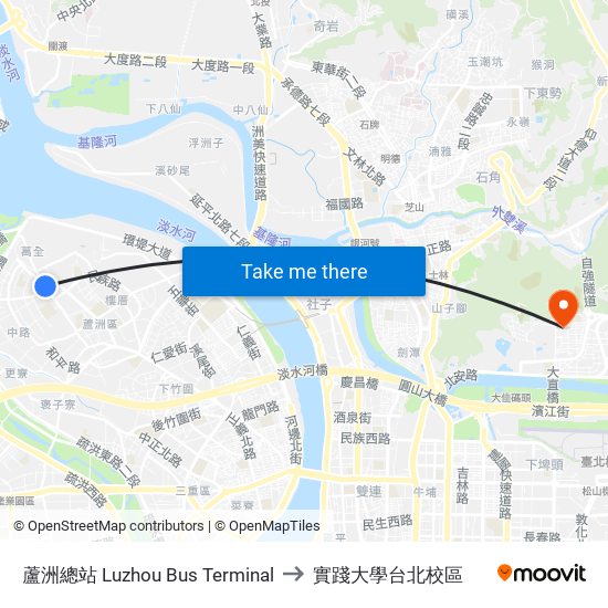 蘆洲總站 Luzhou Bus Terminal to 實踐大學台北校區 map