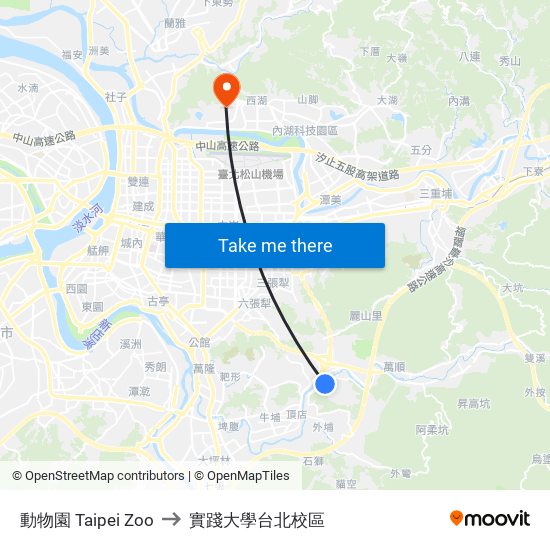 動物園 Taipei Zoo to 實踐大學台北校區 map