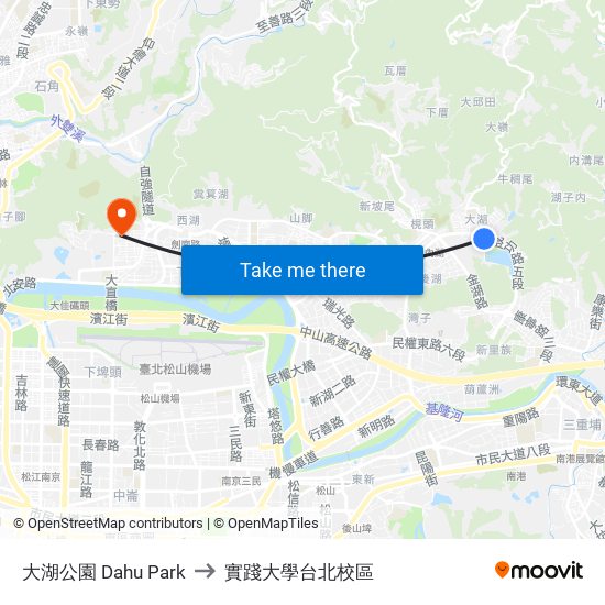 大湖公園 Dahu Park to 實踐大學台北校區 map