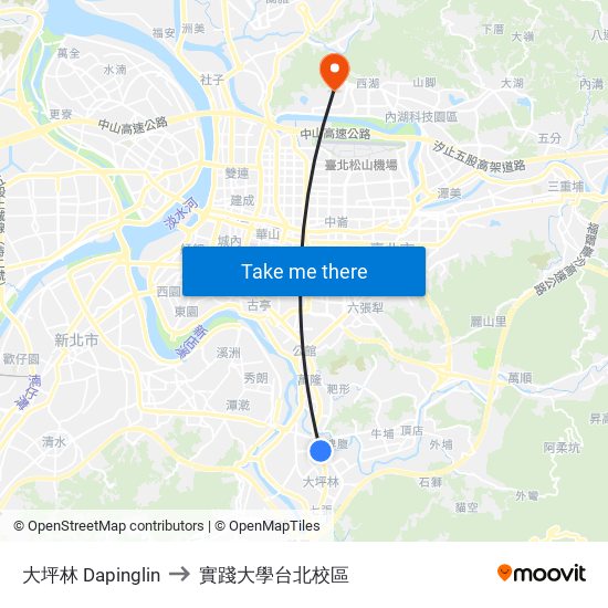 大坪林 Dapinglin to 實踐大學台北校區 map