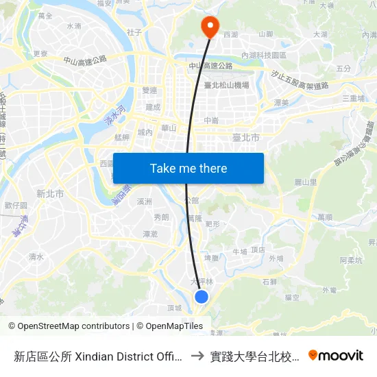 新店區公所 Xindian District Office to 實踐大學台北校區 map