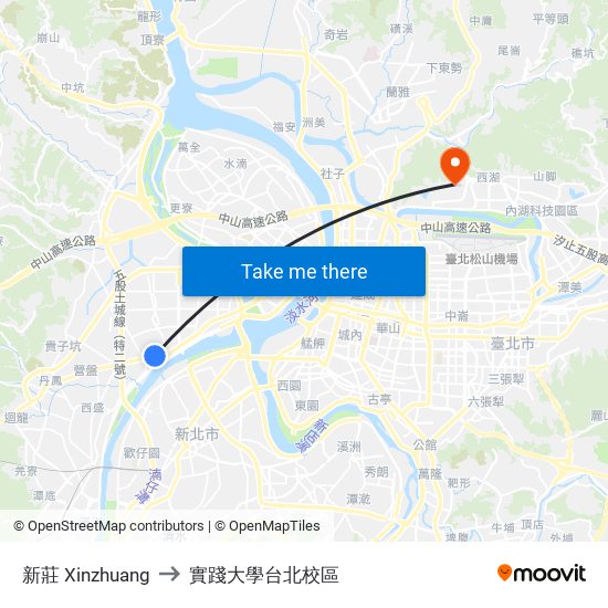 新莊 Xinzhuang to 實踐大學台北校區 map