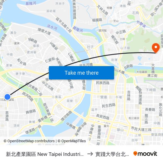 新北產業園區 New Taipei Industrial Park to 實踐大學台北校區 map
