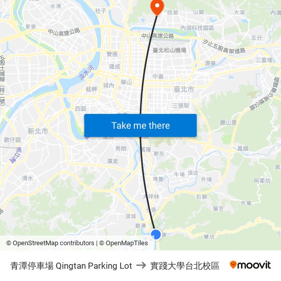 青潭停車場 Qingtan Parking Lot to 實踐大學台北校區 map