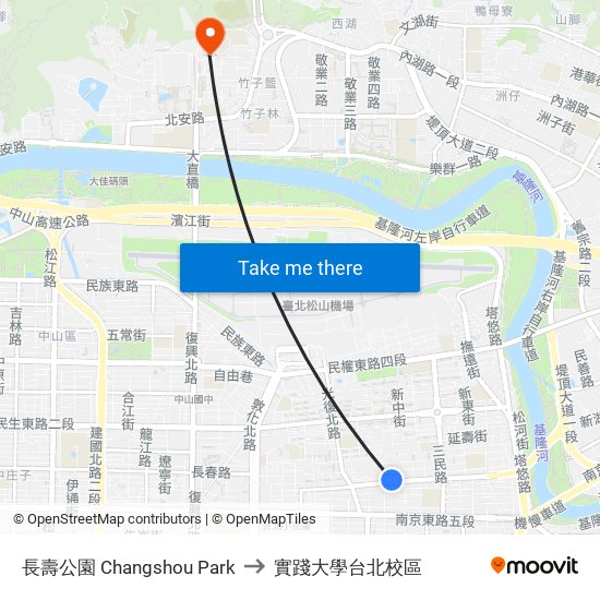 長壽公園 Xisong Junior High School to 實踐大學台北校區 map