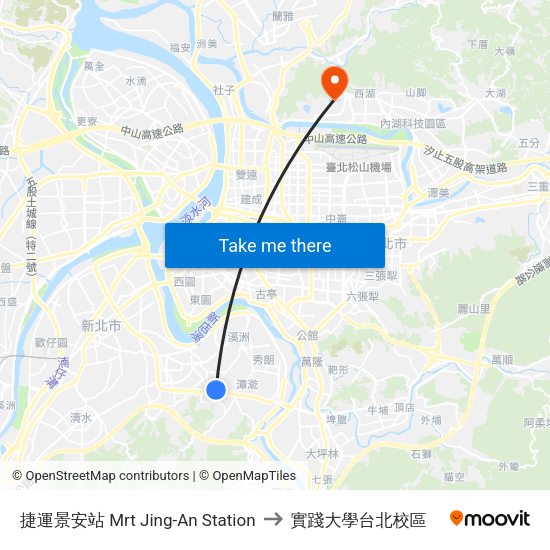 捷運景安站 Mrt Jing-An Station to 實踐大學台北校區 map