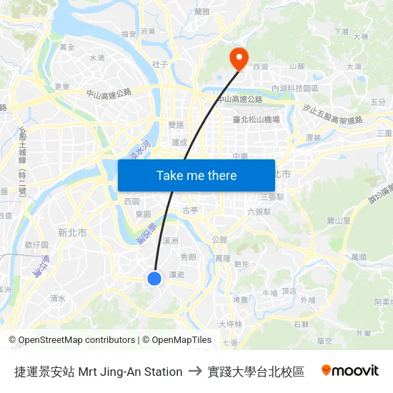 捷運景安站 Mrt Jing-An Station to 實踐大學台北校區 map
