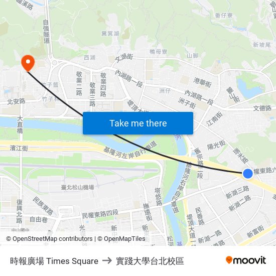 時報廣場 Times Square to 實踐大學台北校區 map